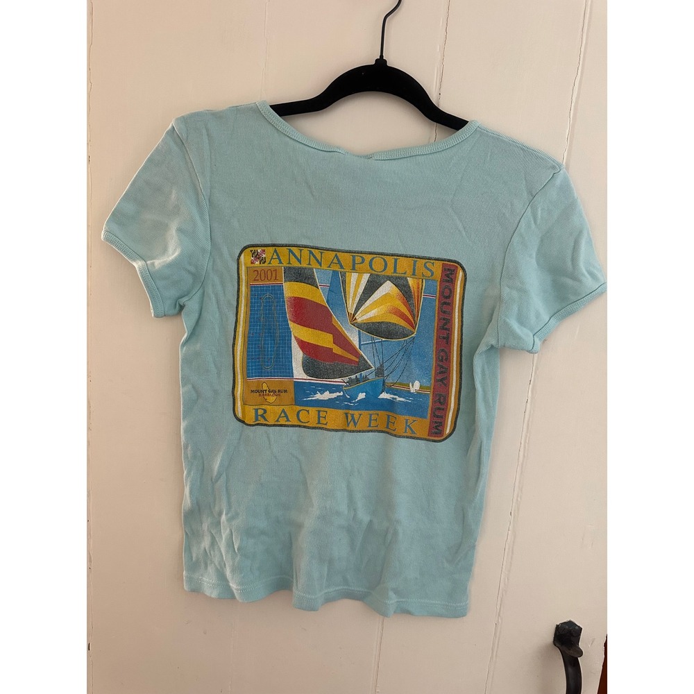 Vintage y2k Annapolis Race Week Mount Gay Rum Tee Ribbed‎ Blue Shirt Medium